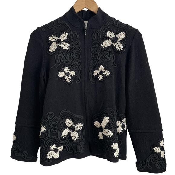 VTG. Toula Cardigan Sweater Womens Size 8 Artsy Ribbon Embroidery Old Money USA - Picture 1 of 9